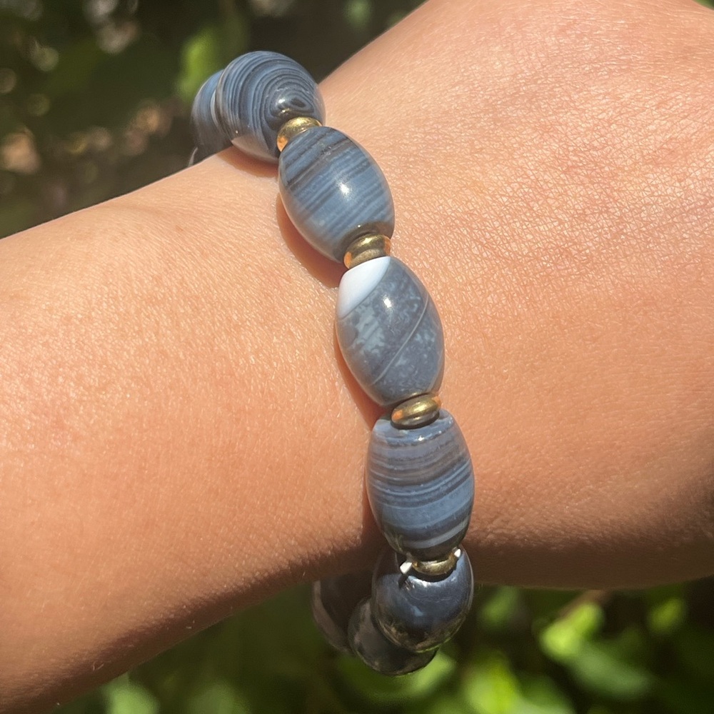 12mm stretchable banded blue agate bracelet‎